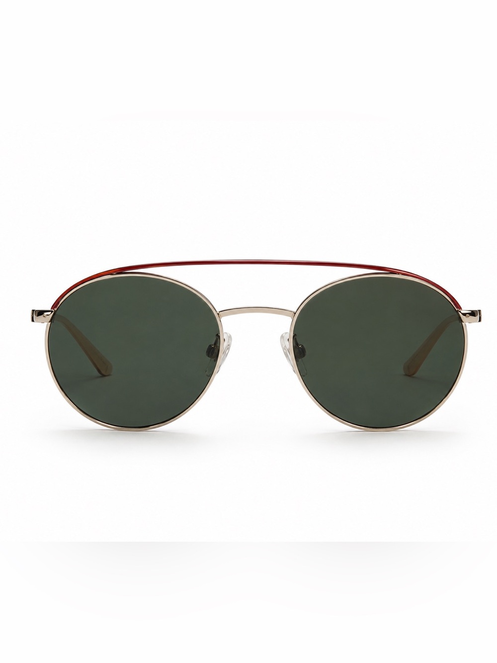 Zara Round Metal Sunglasses in Dark Green and Red Accent